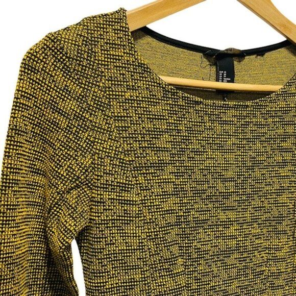 H&m Textured Knit Yellow & Black Skater Dress - Picture 3 of 5